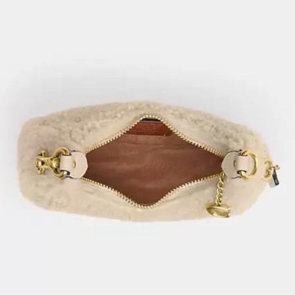 Coach Joni Bag in Shearling & Glovetanned Leather Brass/Beige NWT - Picture 5 of 16